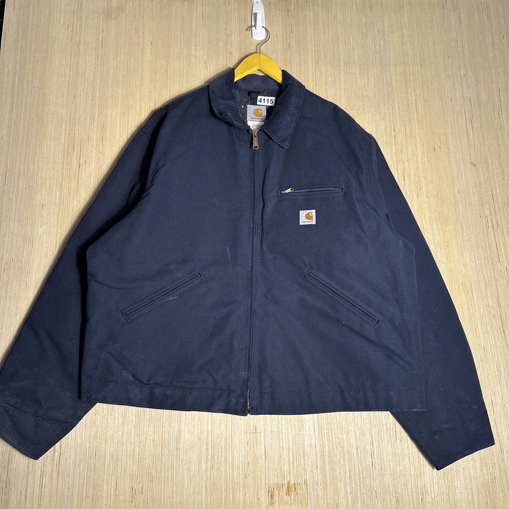 Vintage 90s Carhartt Detroit Navy Jacket 50 Regular Men's Blanket Lined J01DNY
